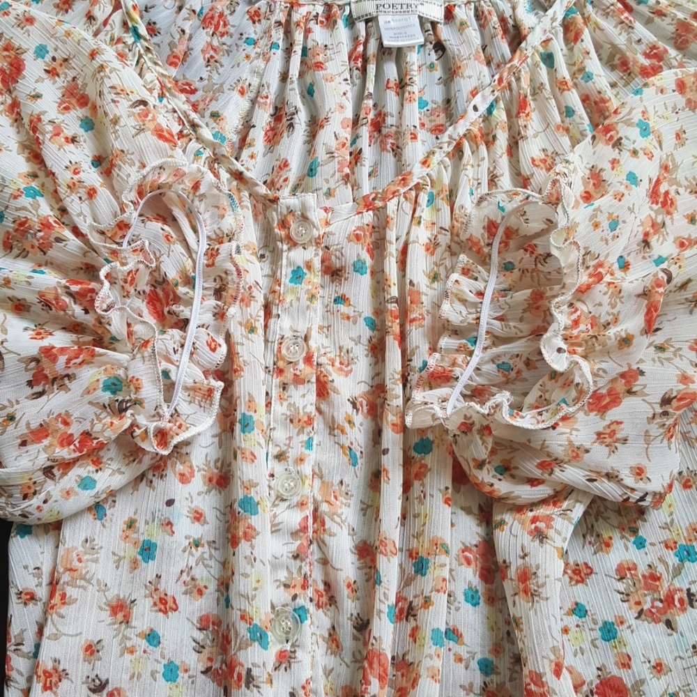 Poetry Boho Romantic Cream Floral Peasant Top Sz S - Picture 6 of 8